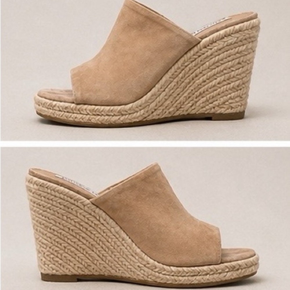 Steve Madden Womens 8.5 Nude Suede Espadrille Wedge Mule Sandals Open Toe - Picture 2 of 5